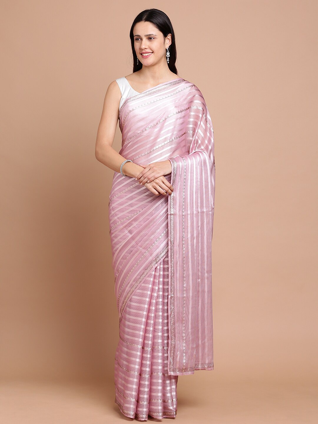 

Kalyan Silks Embellished Beads and Stones Silk Cotton Ready to Wear Saree, Pink