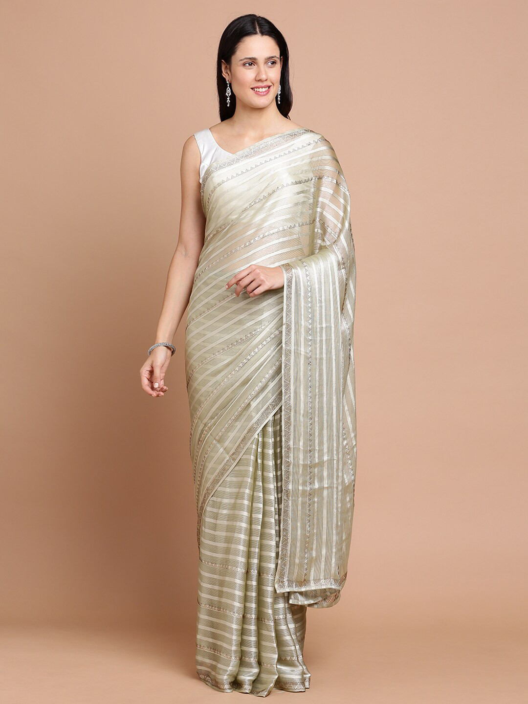 

Kalyan Silks Striped Silk Cotton Saree, Green