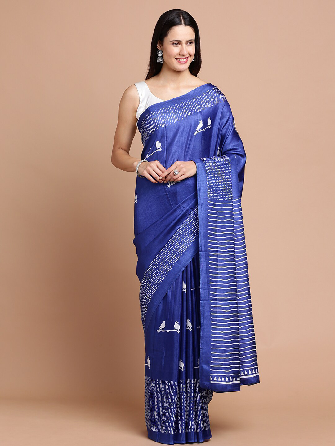 

Kalyan Silks Ethnic Motifs Printed Silk Cotton Saree, Blue