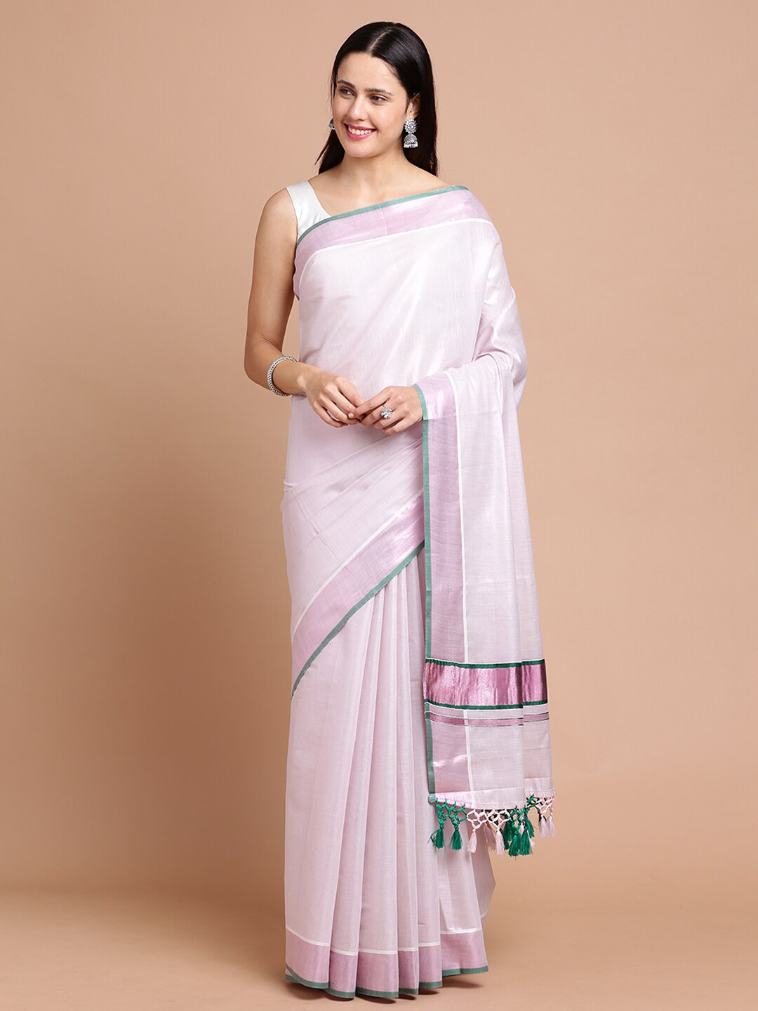 

Kalyan Silks Zari Silk Cotton Saree, White