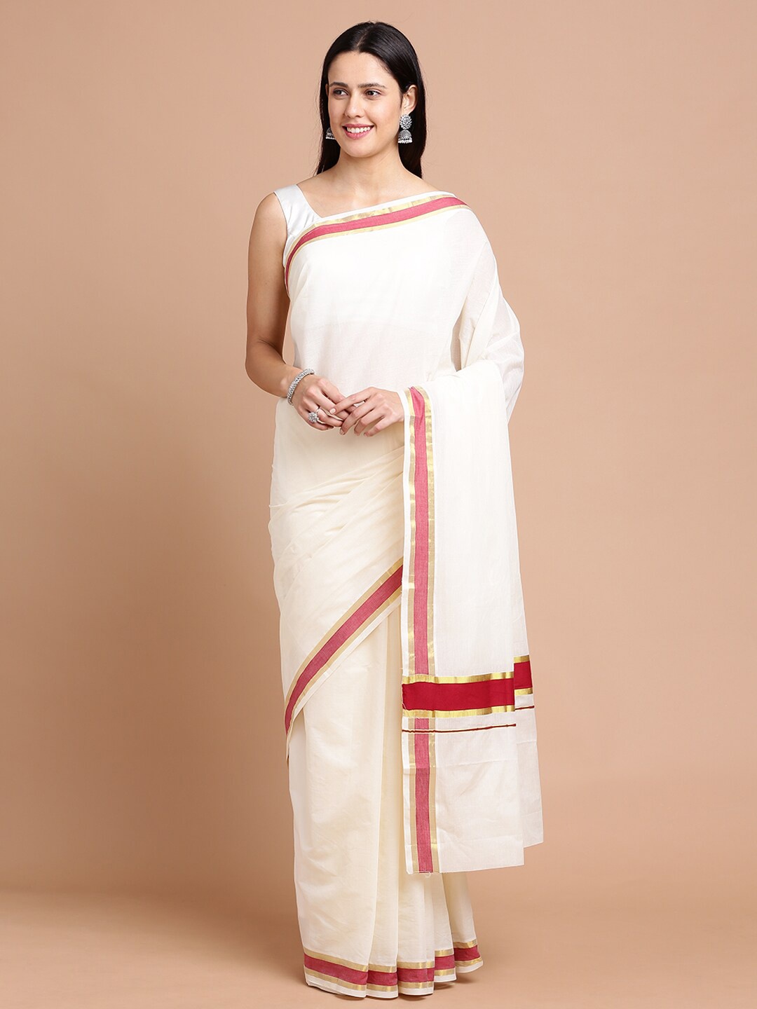 

Kalyan Silks Zari Silk Cotton Saree, Off white
