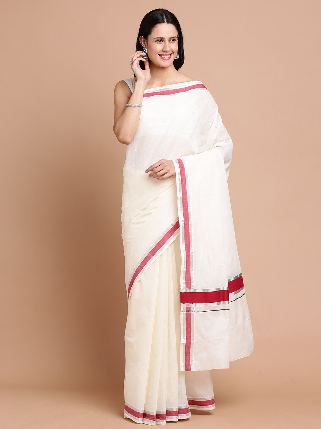 

Kalyan Silks Zari Silk Cotton Saree, Off white