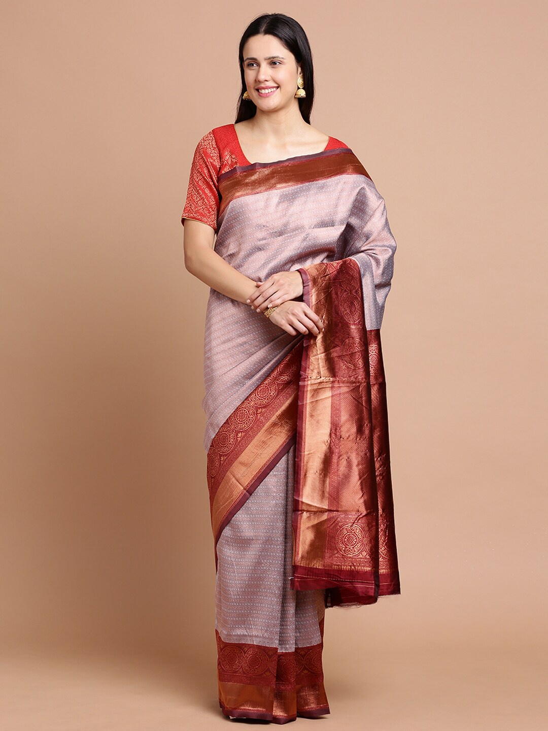 

Kalyan Silks Ethnic Motif Woven Design Zari Silk Cotton Saree, Mauve