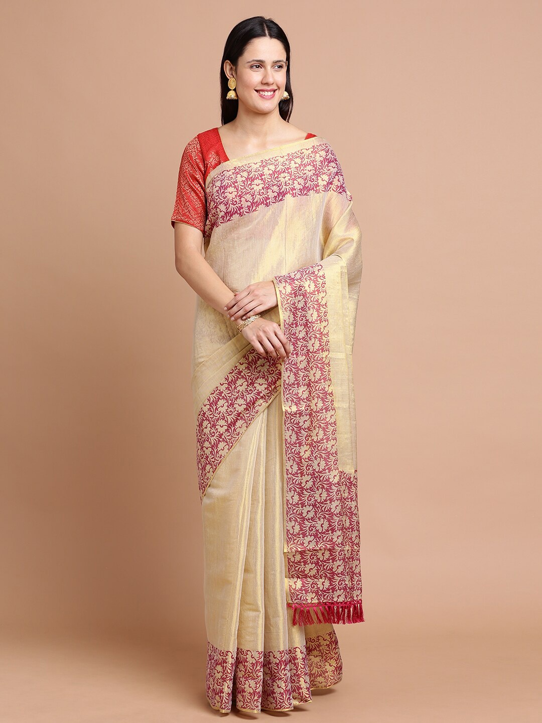

Kalyan Silks F Floral Silk Cotton Saree, Gold