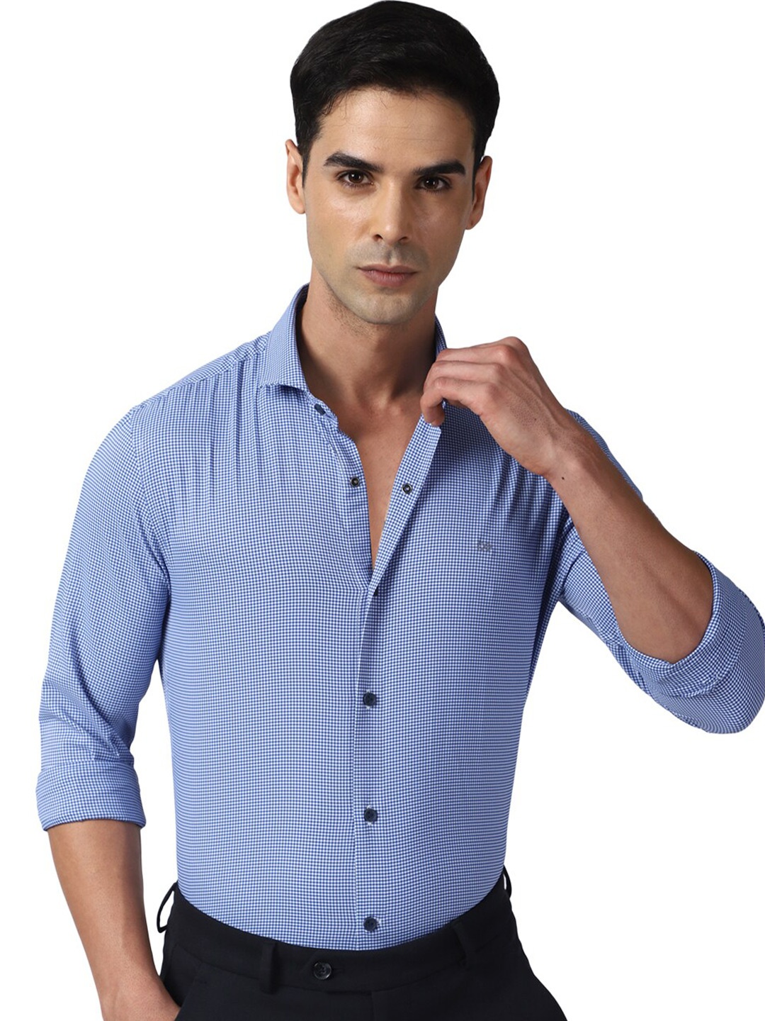 

Peter England Slim Fit Micro Checks Opaque Checked Formal Shirt, Blue