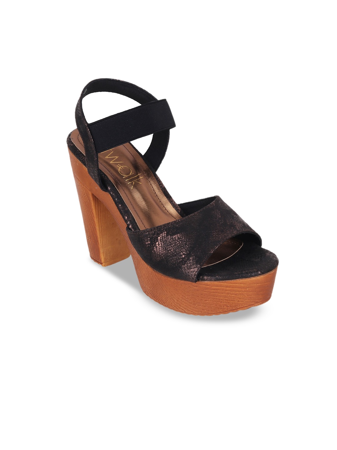 

Catwalk Textured Open Toe Platform Heels With Backstrap, Black