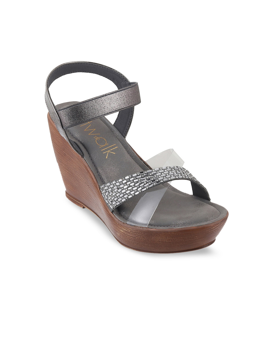 

Catwalk Embellished Open Toe Wedge Heels, Silver