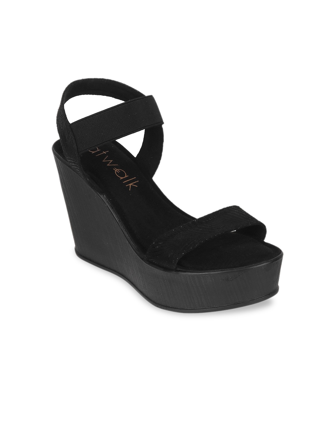 

Catwalk Textured Open Toe Wedge Heels, Black