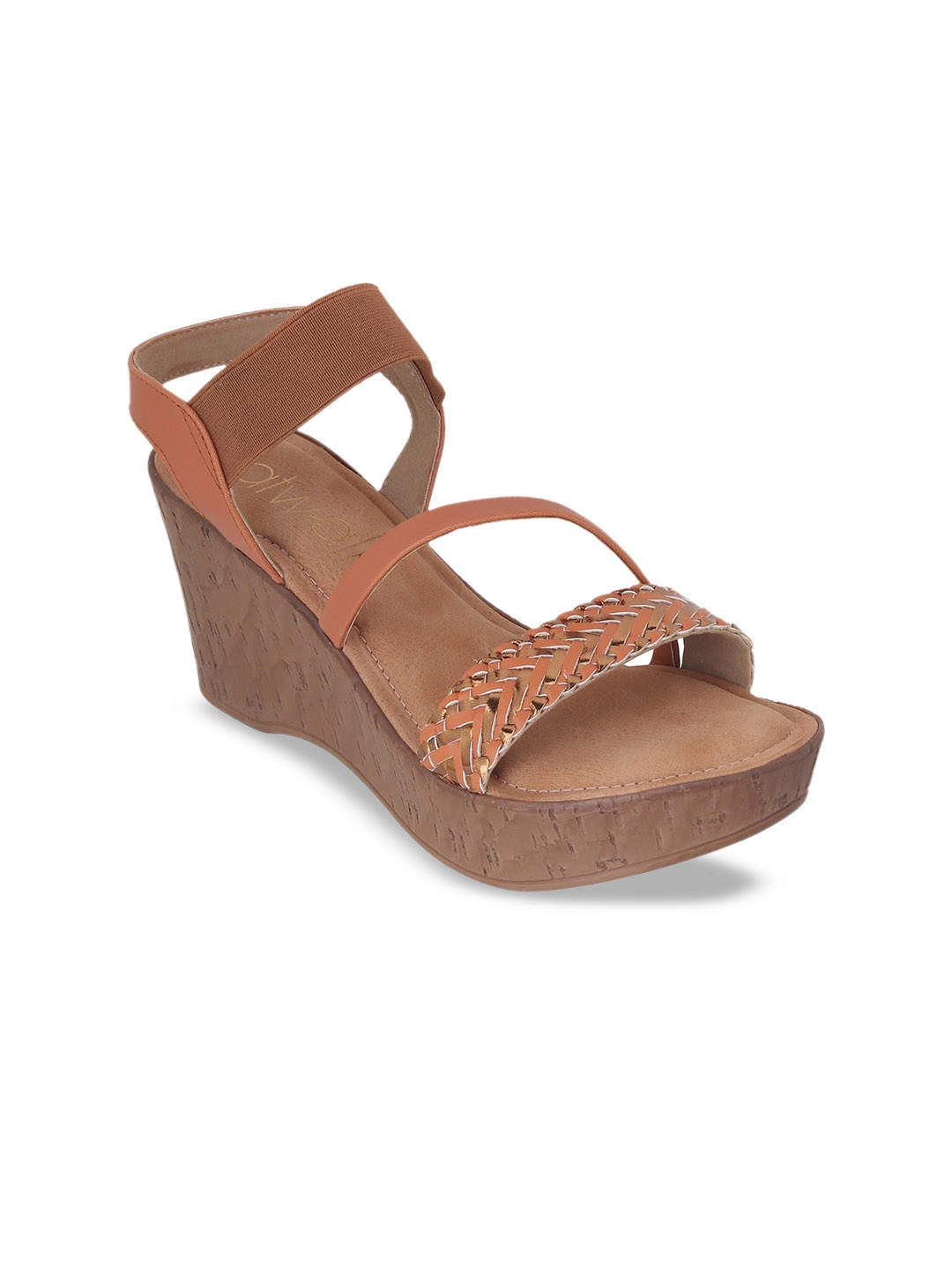 

Catwalk Textured Braided Open Toe Wedges With Backstrap, Tan