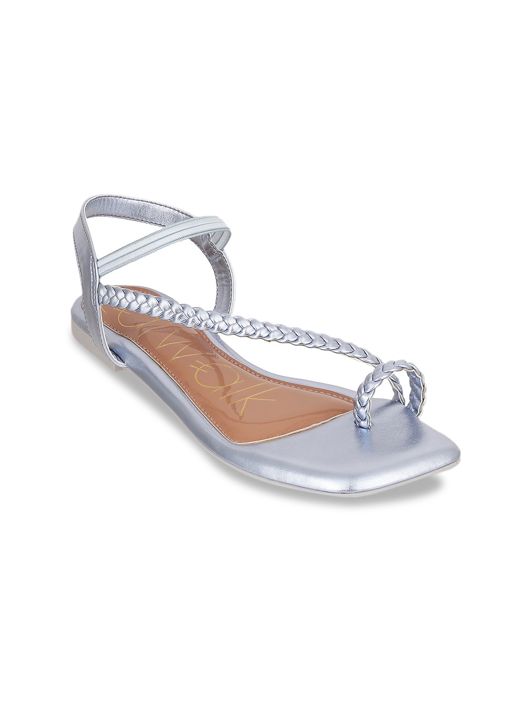 

Catwalk Textured Cross Strap One Toe Flats, Silver