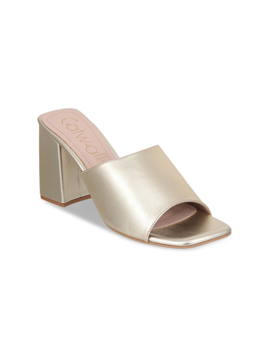 

Catwalk Open Toe Block Heel Mules, Gold