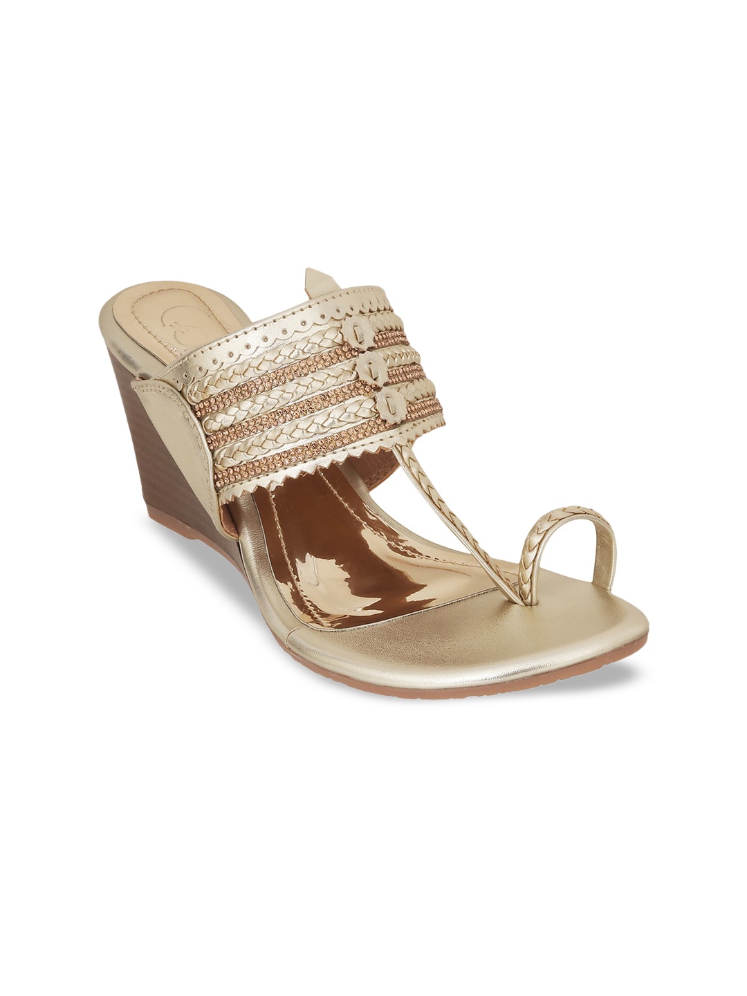 

Catwalk Embellished Braided One Toe Wedges, Gold