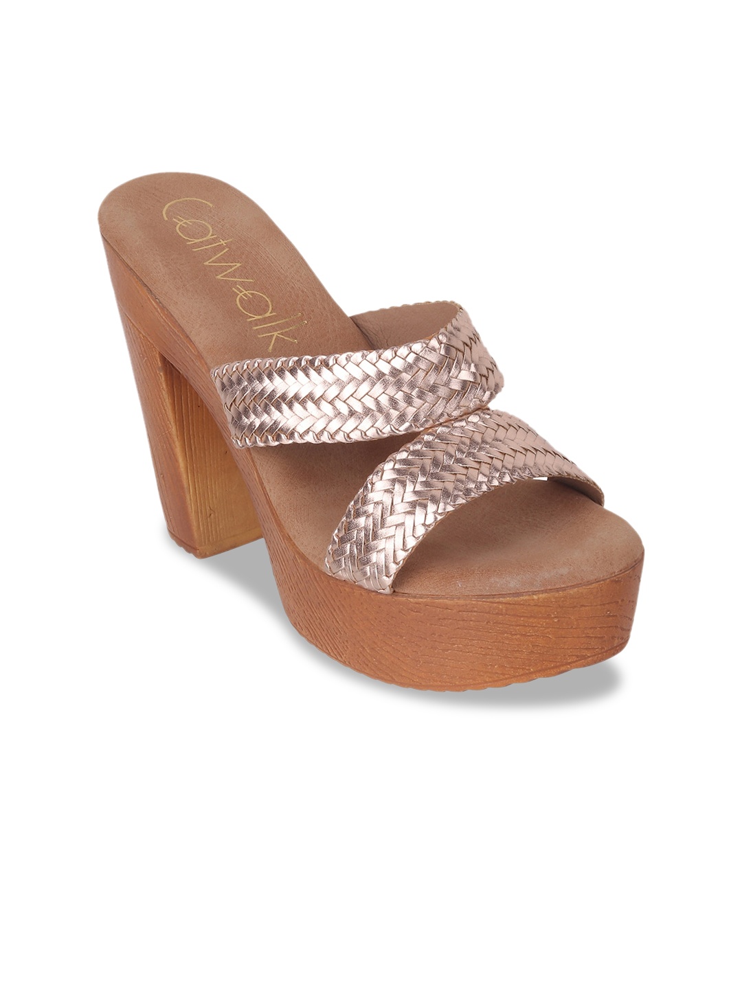 

Catwalk Textured Open Toe Platform Heels, Rose gold