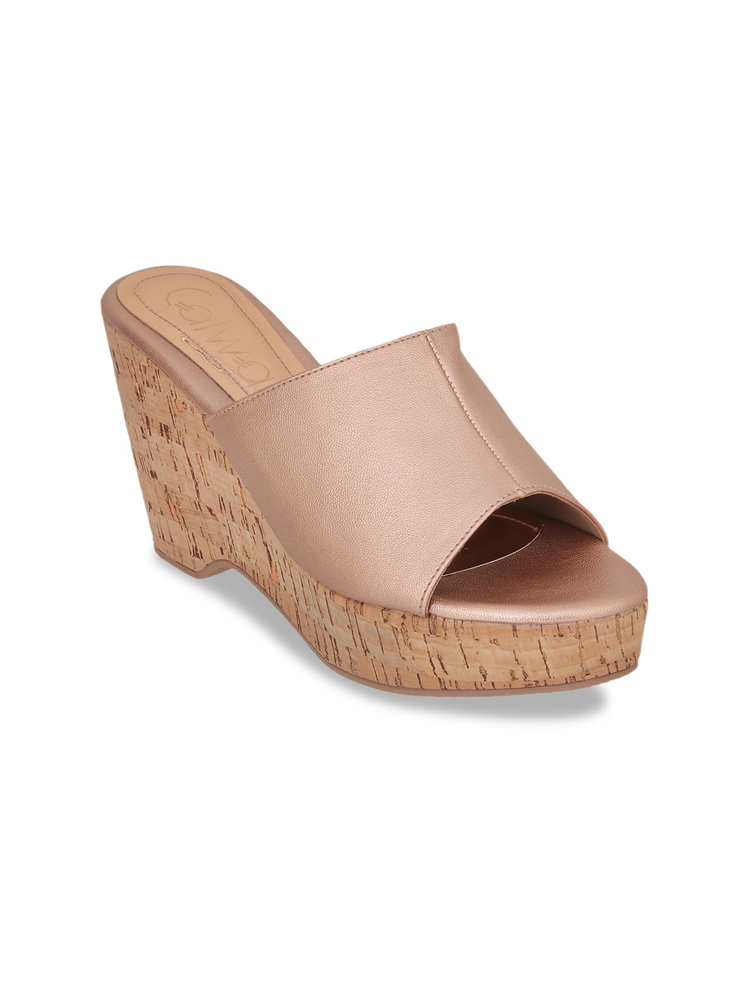 

Catwalk Textured Open Toe Wedge Heel Mules, Rose gold