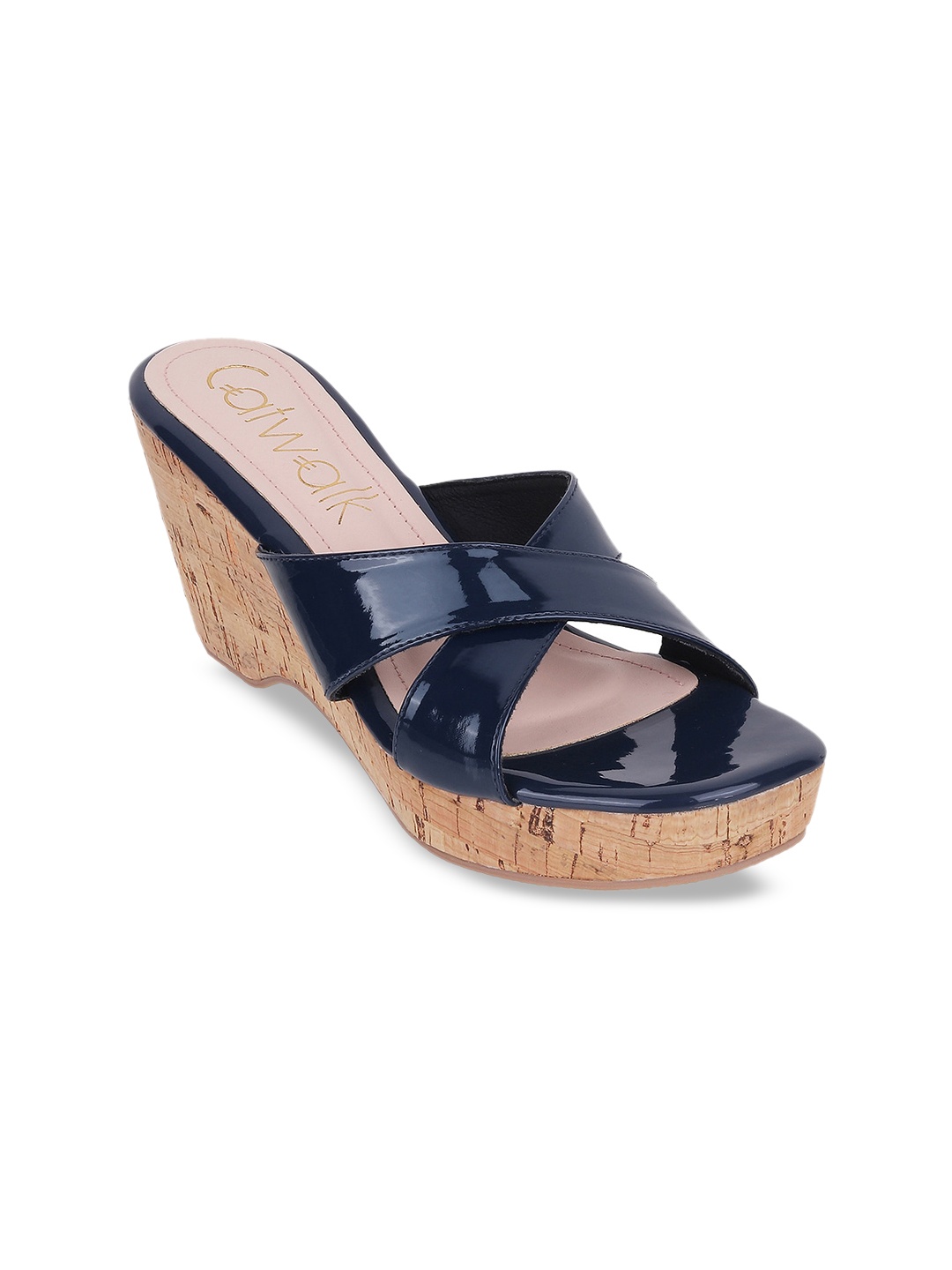 

Catwalk Cross Strap Open Toe Wedges, Navy blue