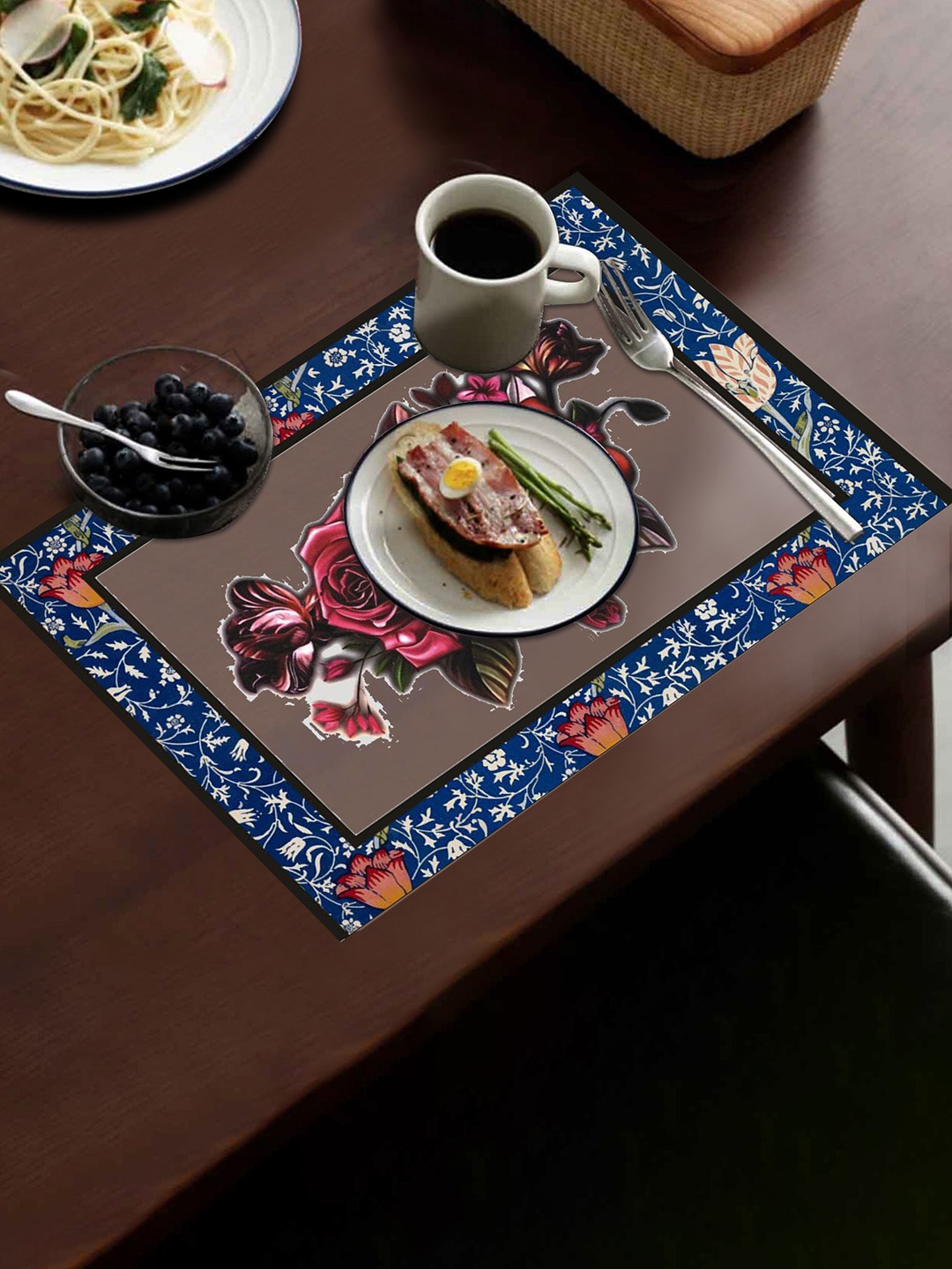 

Dakshya Industries Blossom 6 Pcs Blue & Red Printed Waterproof Rectangular Table Placemats