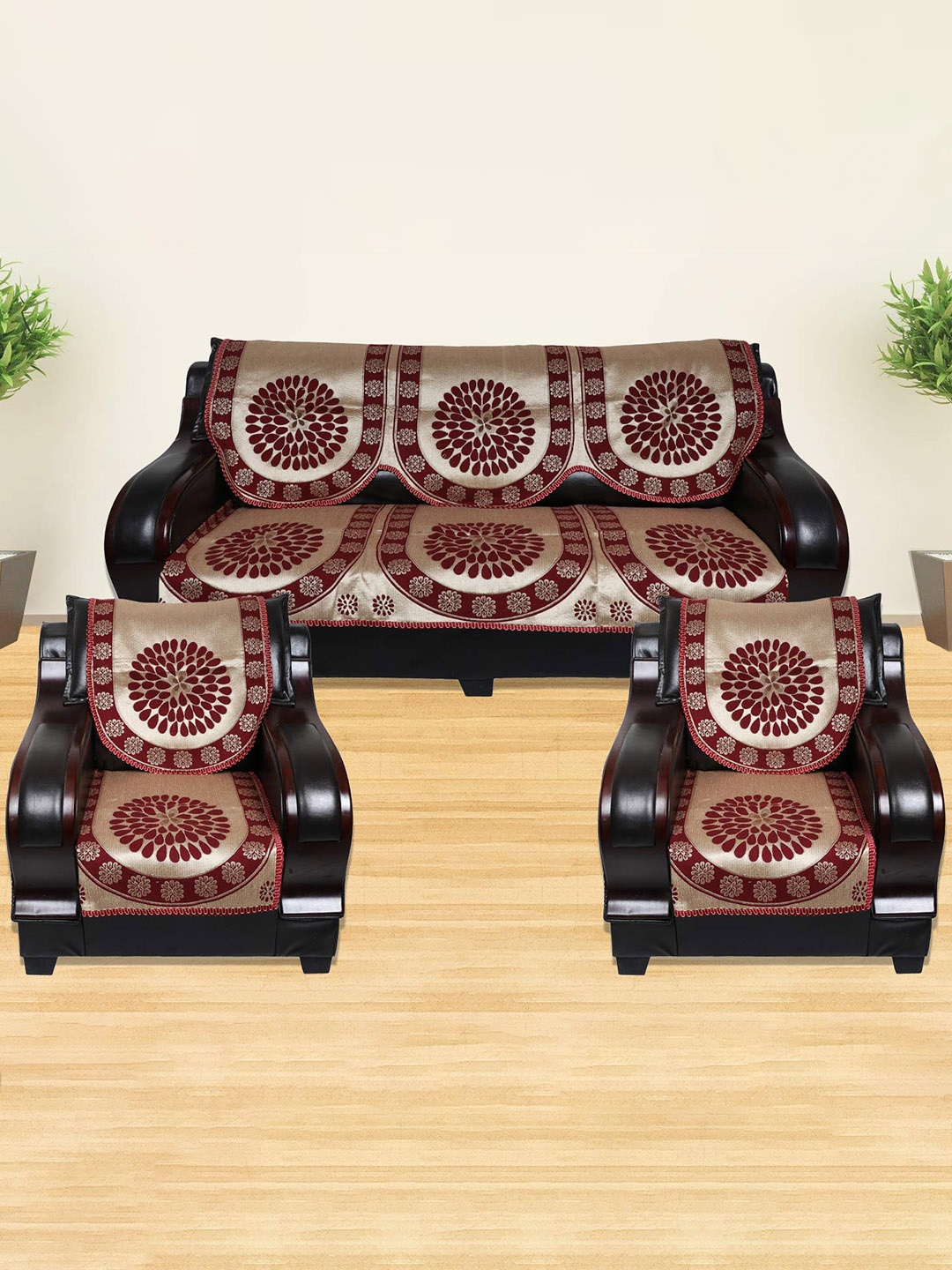 

AZOTICA Maroon 6 Pieces Cotton 5 Seater Sofa Cover