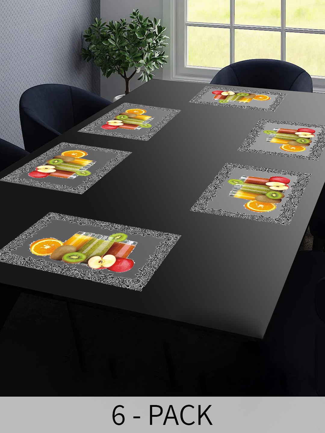 

Dakshya Industries Blossom Grey & Green 6 Pieces Rectangle Table Placemats