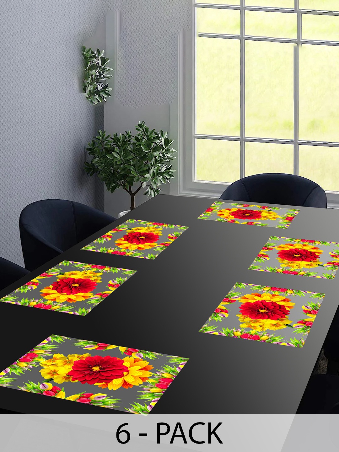 

Dakshya Industries Blossom 6 Pcs Red & Yellow Floral Waterproof Rectangle Table Placemats