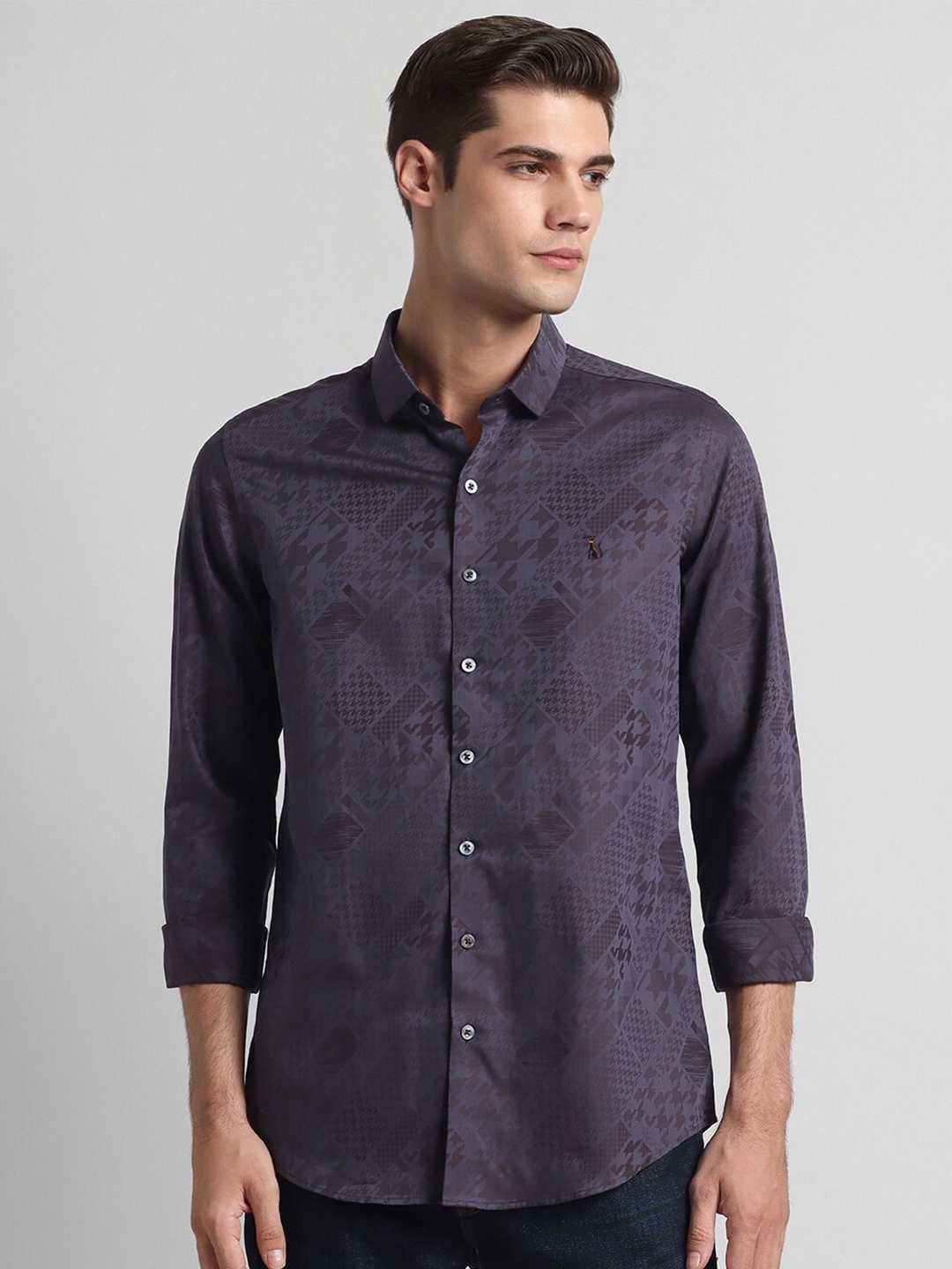 

SIMON CARTER LONDON Abstract Printed Slim Fit Pure Cotton Casual Shirt, Purple