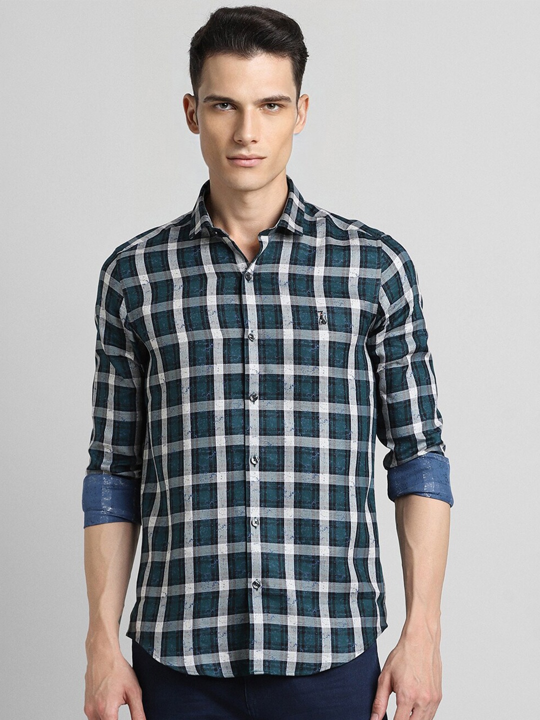 

SIMON CARTER LONDON Slim Fit Tartan Checked Pure Cotton Casual Shirt, Green