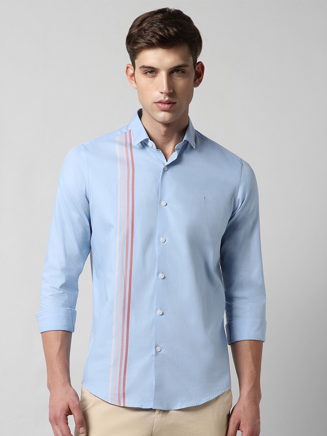 

SIMON CARTER LONDON Slim Fit Striped Pure Cotton Casual Shirt, Blue