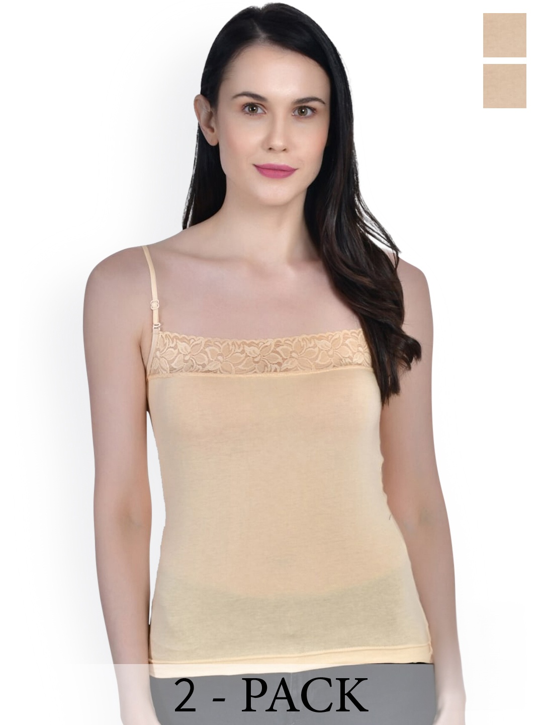 

Aimly Pack Of 2 Cotton Adjustable Strap Lace Camisole, Beige