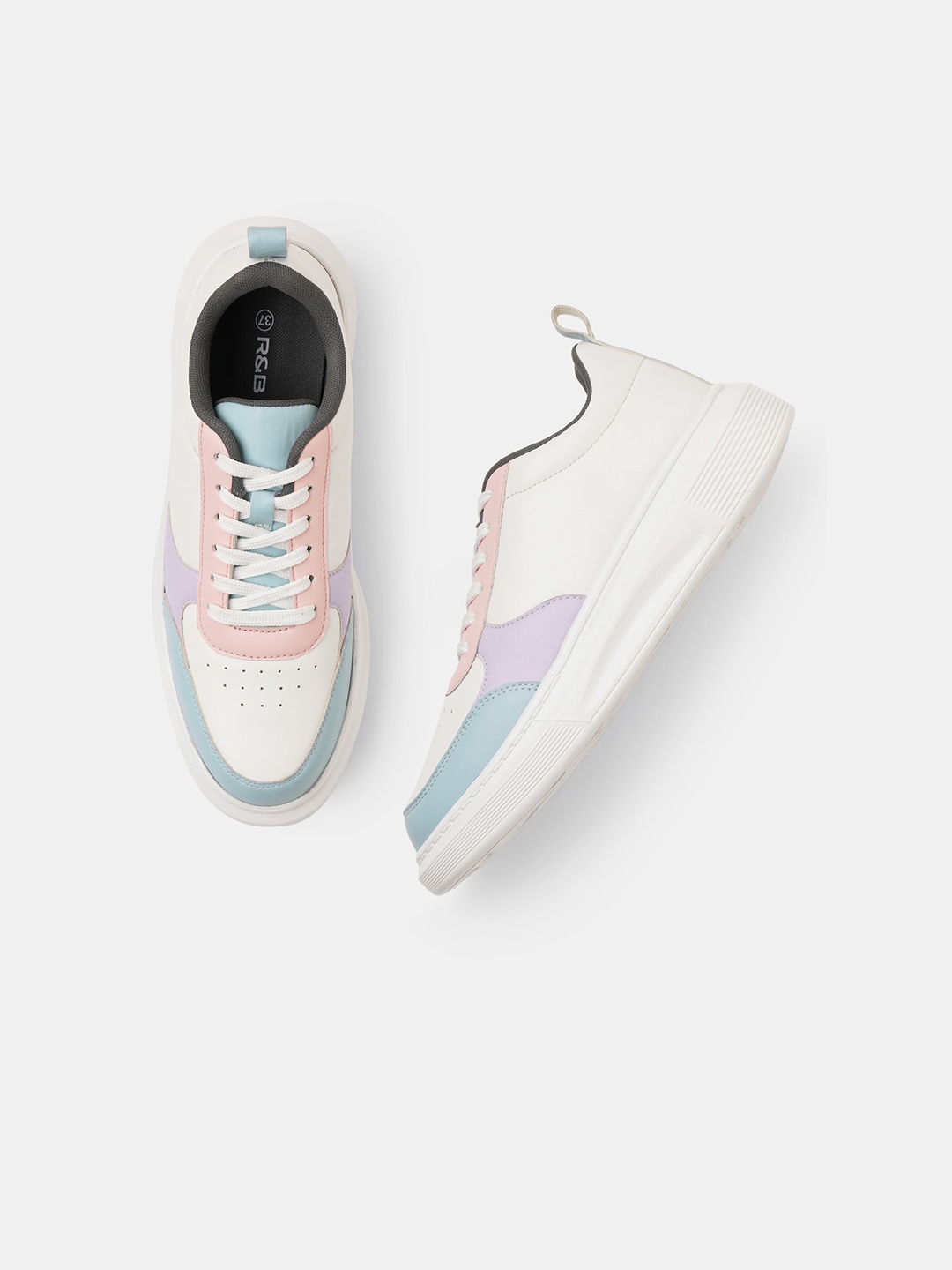 

R&B Women Colourblocked Lace-Up Sneakers, White