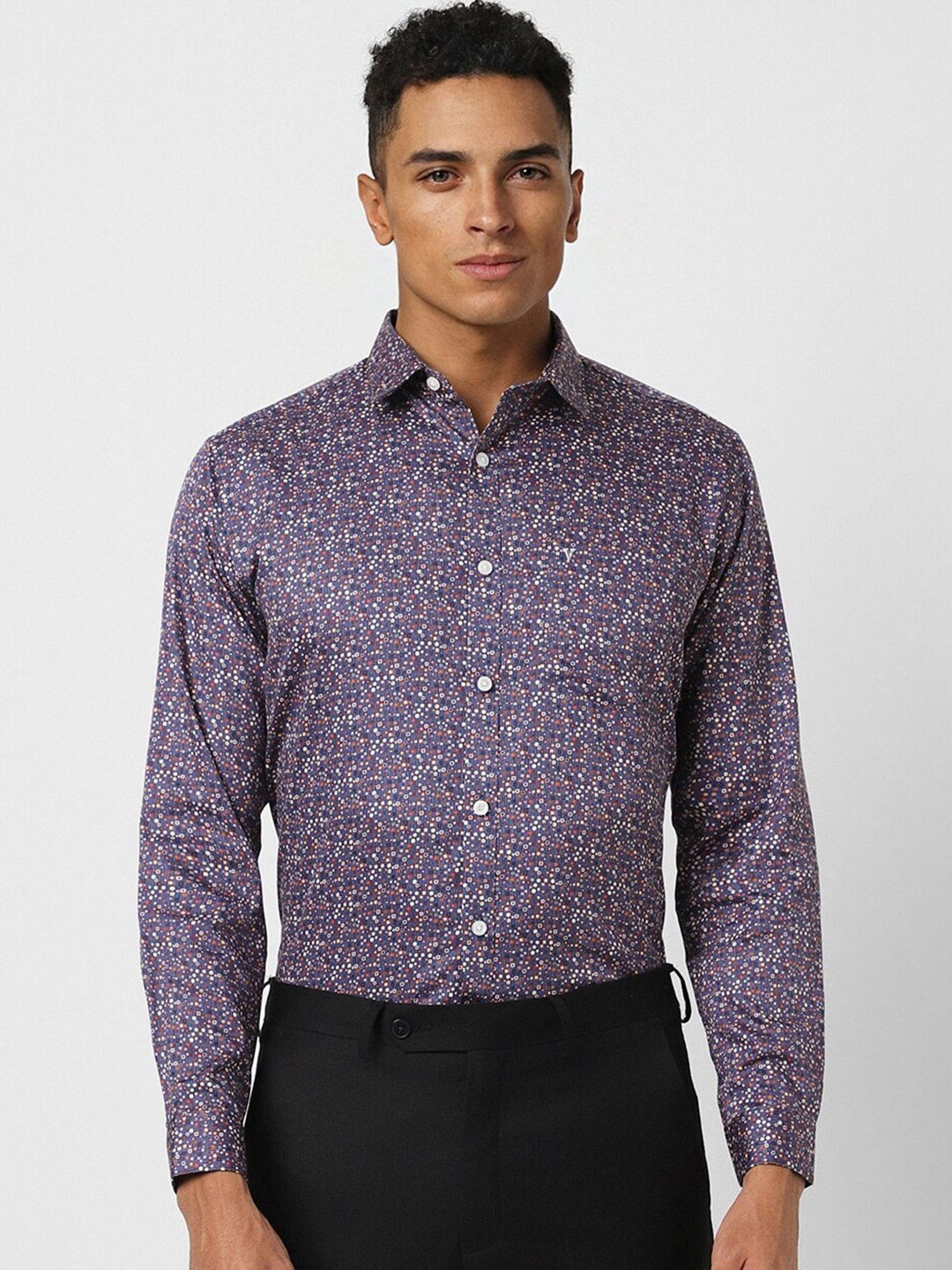 

V Dot Abstract Printed Slim Fit Opaque Pure Cotton Casual Shirt, Purple