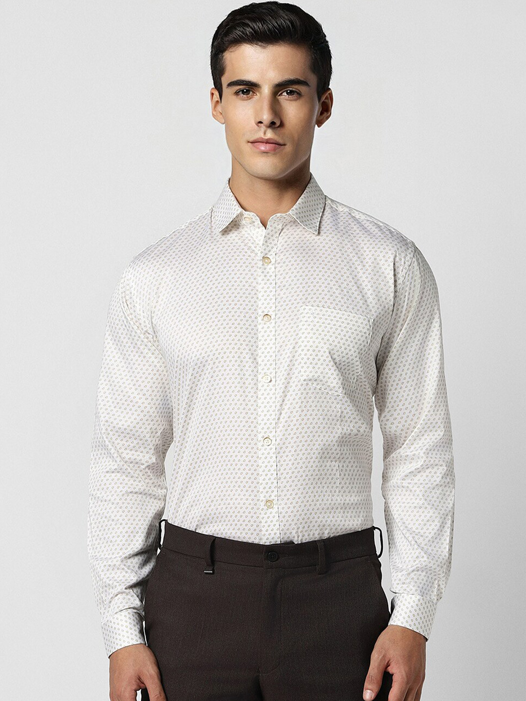 

V Dot Slim Fit Micro Ditsy Printed Shirt, White
