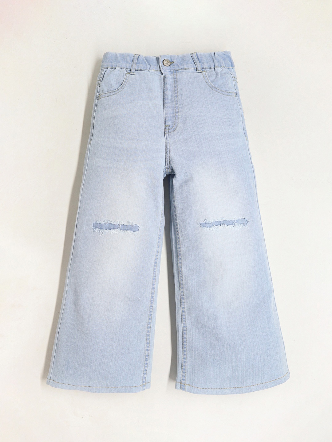 

Cherry Crumble Girls Comfort Wide Leg High-Rise Light Fade Slash Knee Stretchable Jeans, Blue