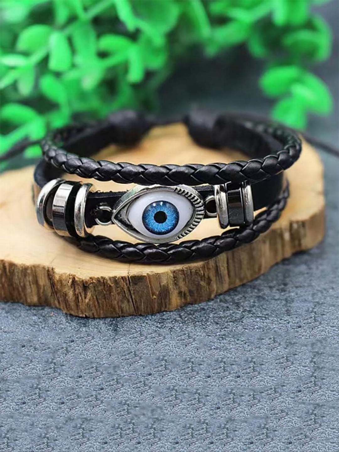 

MEENAZ Men Silver-Plated Leather Multistrand Bracelet