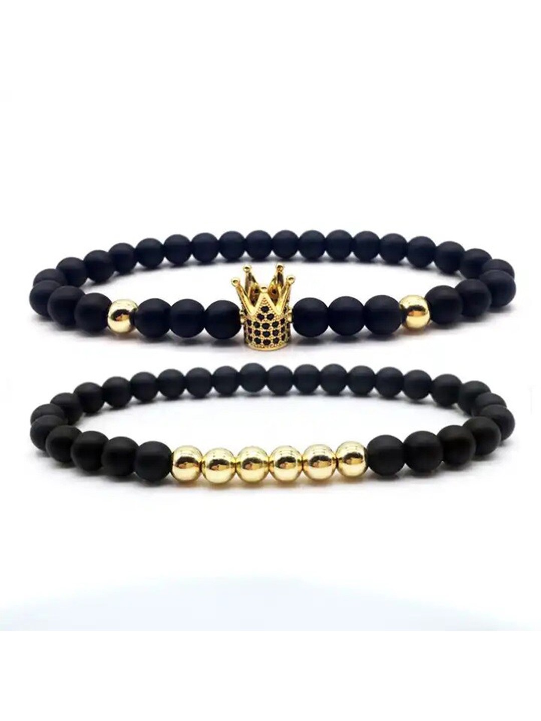 

MEENAZ Unisex Set Of 2 Beaded Elasticated Couple Bracelet, Black