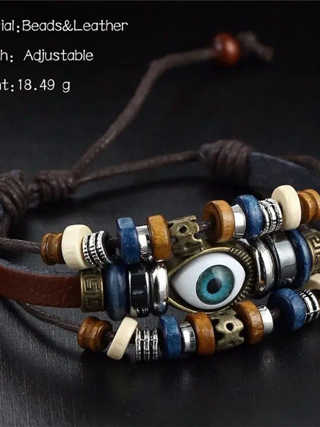 

MEENAZ Men Leather Silver-Plated Beaded Evil Eye Multistrand Bracelet