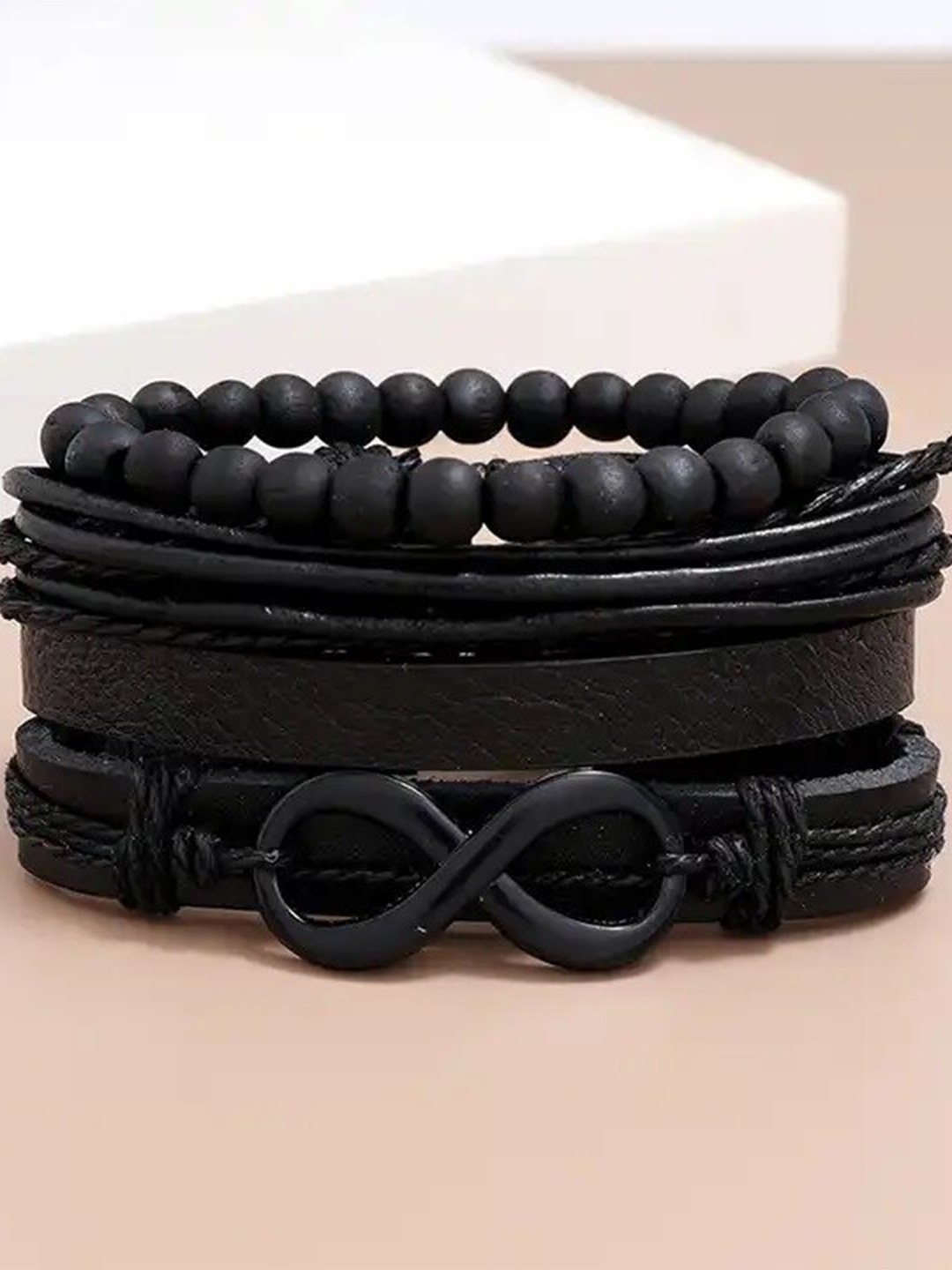 

MEENAZ Men Leather Multistrand Bracelet, Black
