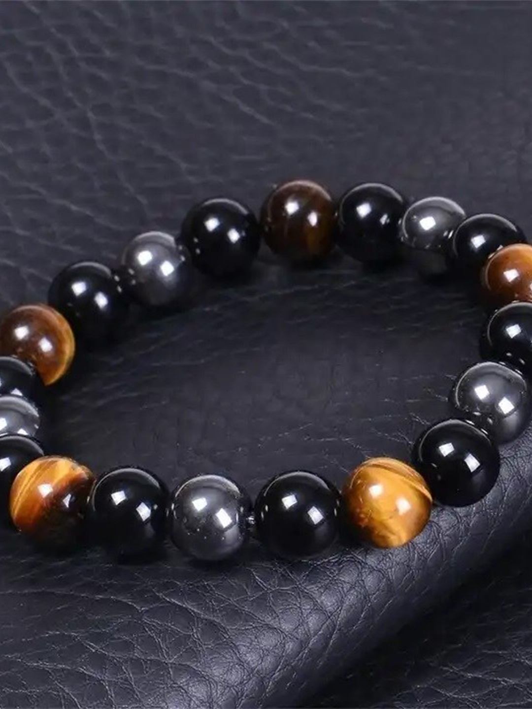 

MEENAZ Men Stainless Steel Beaded Bracelet, Black