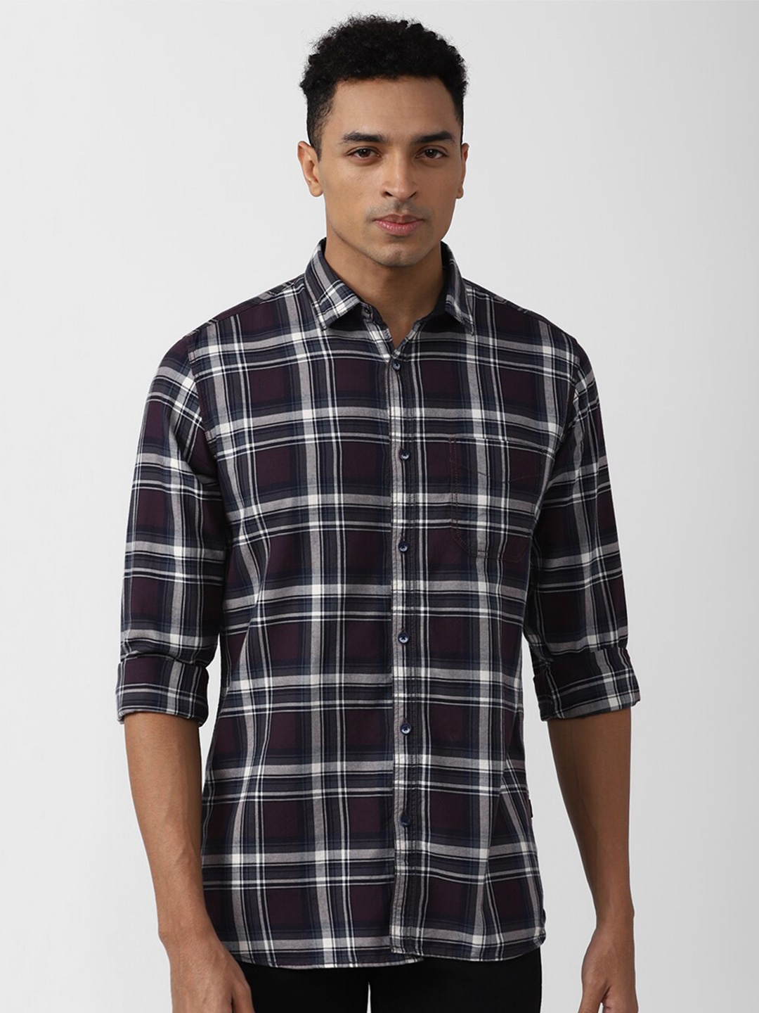 

VAN HEUSEN DENIM LABS Slim Fit Tartan Checked Casual Cotton Shirt, Purple