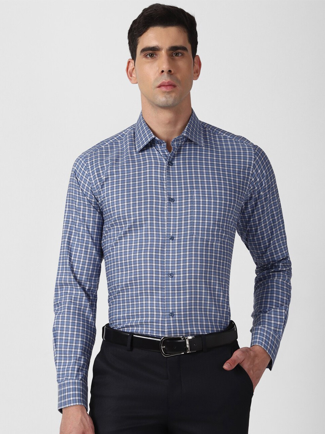 

Van Heusen Other Checked Spread Collar Formal Shirt, Blue