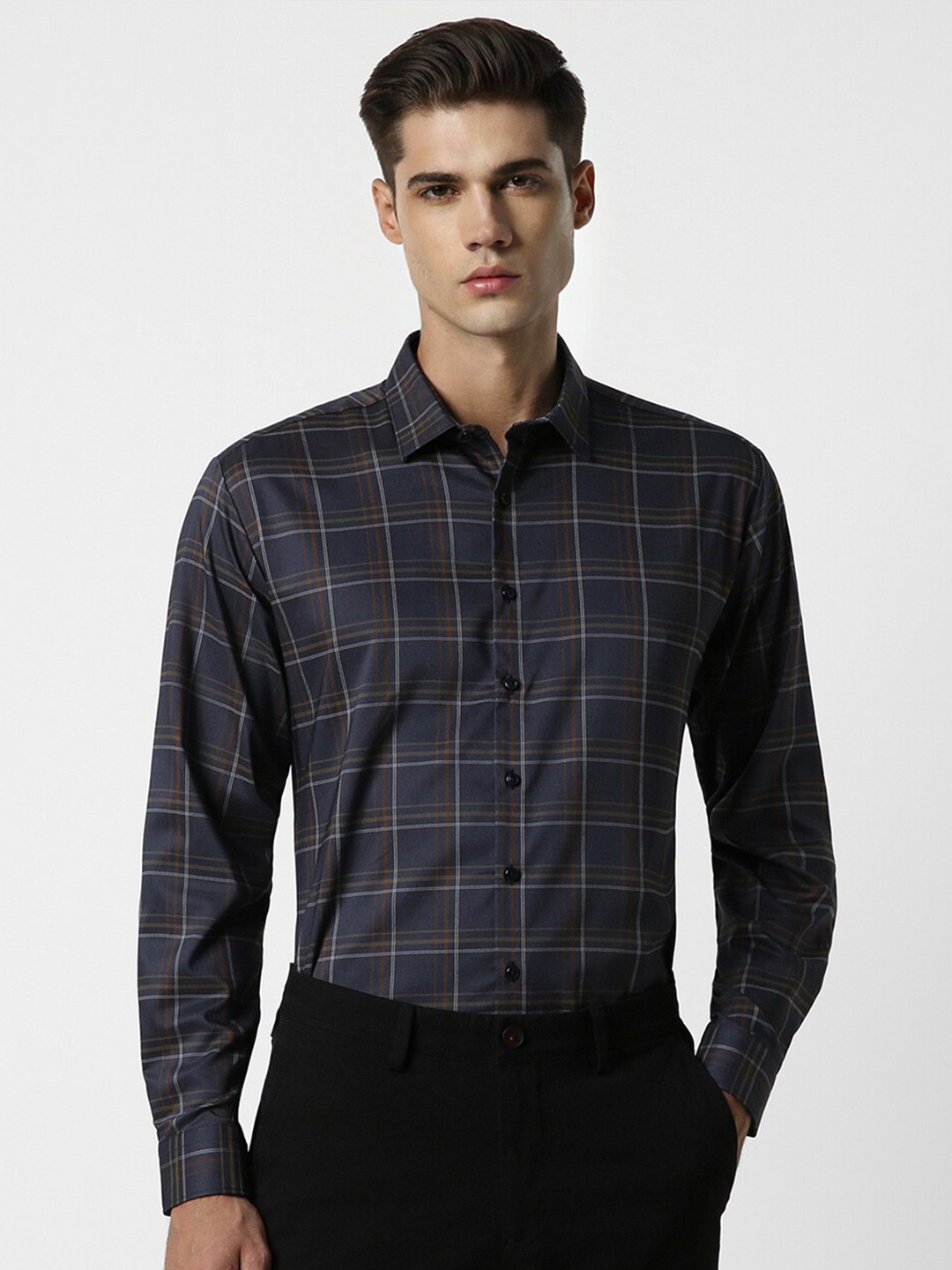 

Van Heusen Checked Slim Fit Formal Shirt, Navy blue
