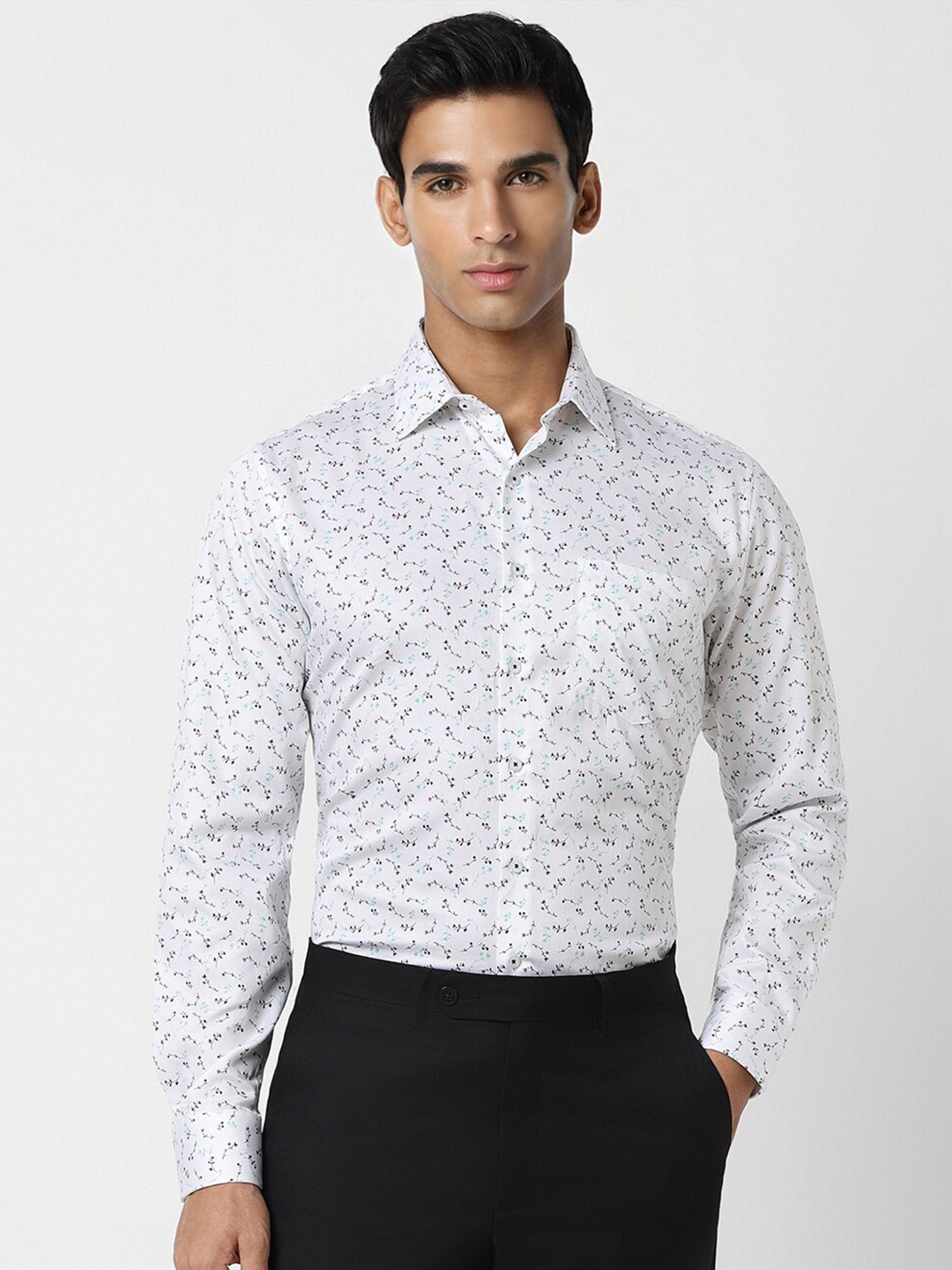 

Van Heusen Slim Fit Floral Opaque Printed Pure Cotton Formal Shirt, White