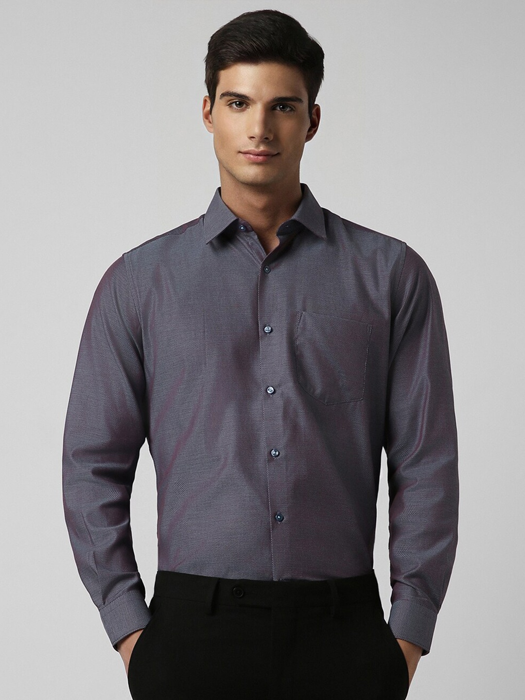 

Van Heusen Textured Self Design Spread Collar Long Sleeves Cotton Casual Shirt, Purple