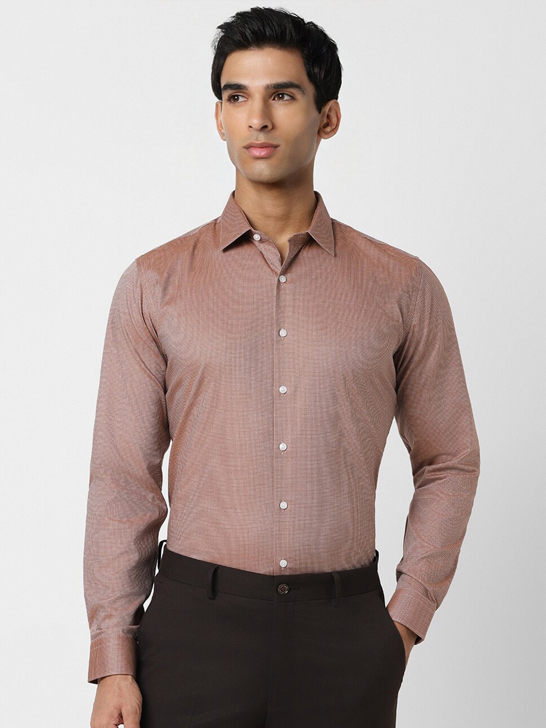 

Van Heusen Cotton Slim Fit Opaque Formal Shirt, Brown