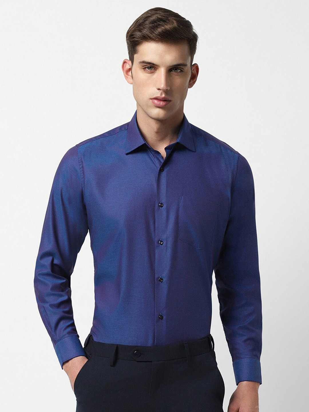 

Van Heusen Self Design Pure Cotton Formal Shirt, Blue
