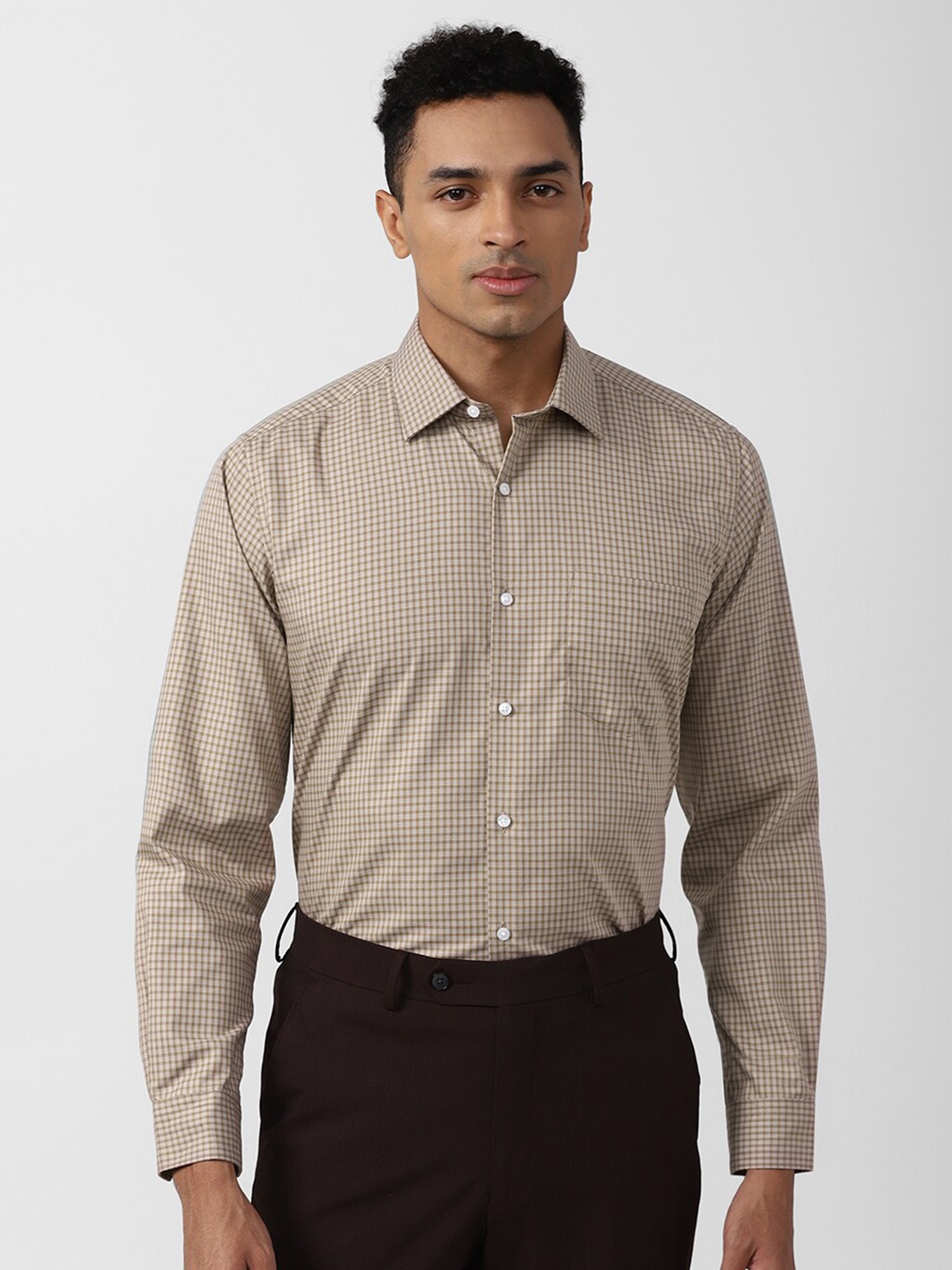 

Van Heusen Micro Checked Spread Collar Formal Shirt, Brown