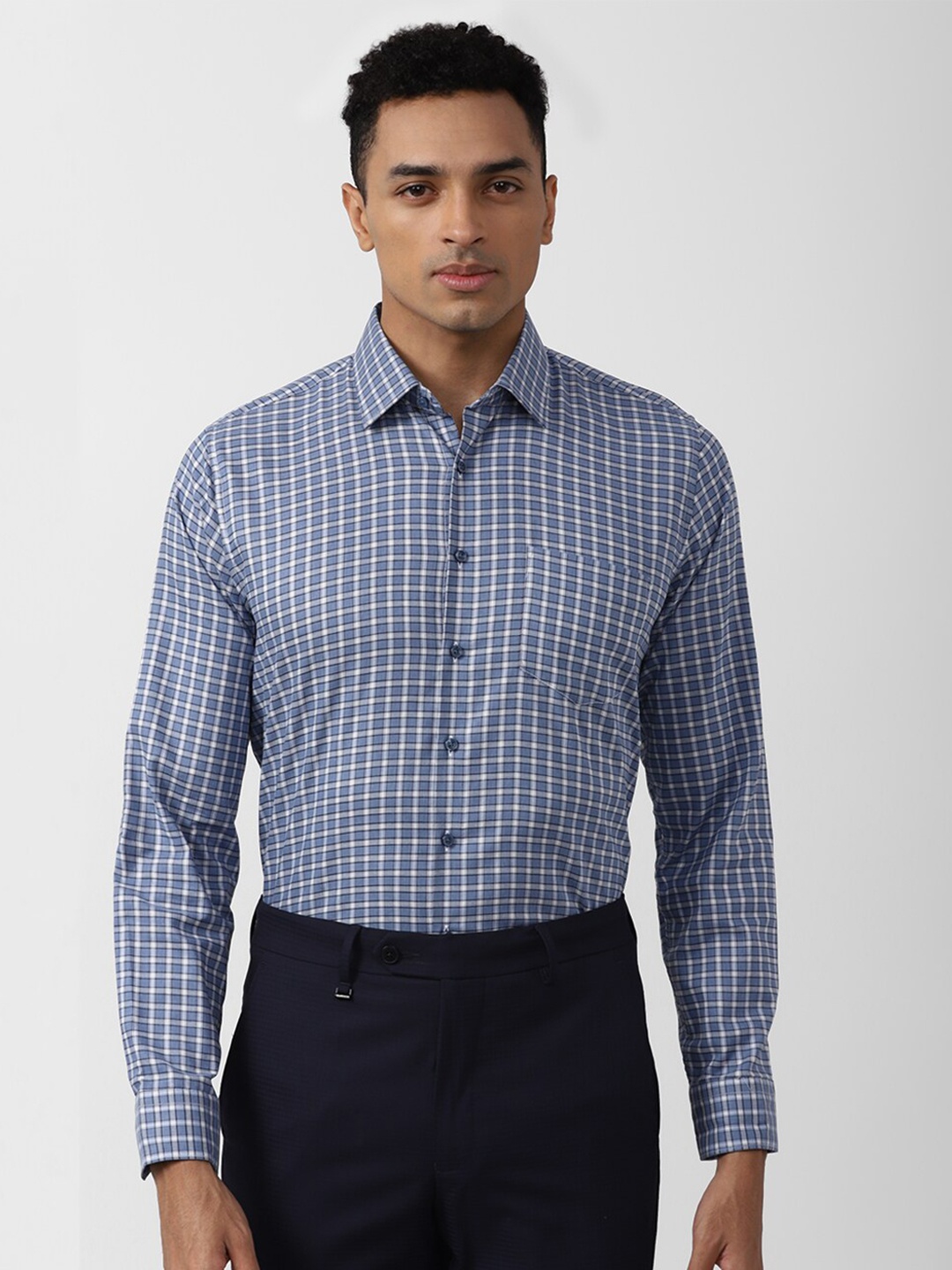 

Van Heusen Checked Cotton Formal Shirt, Blue