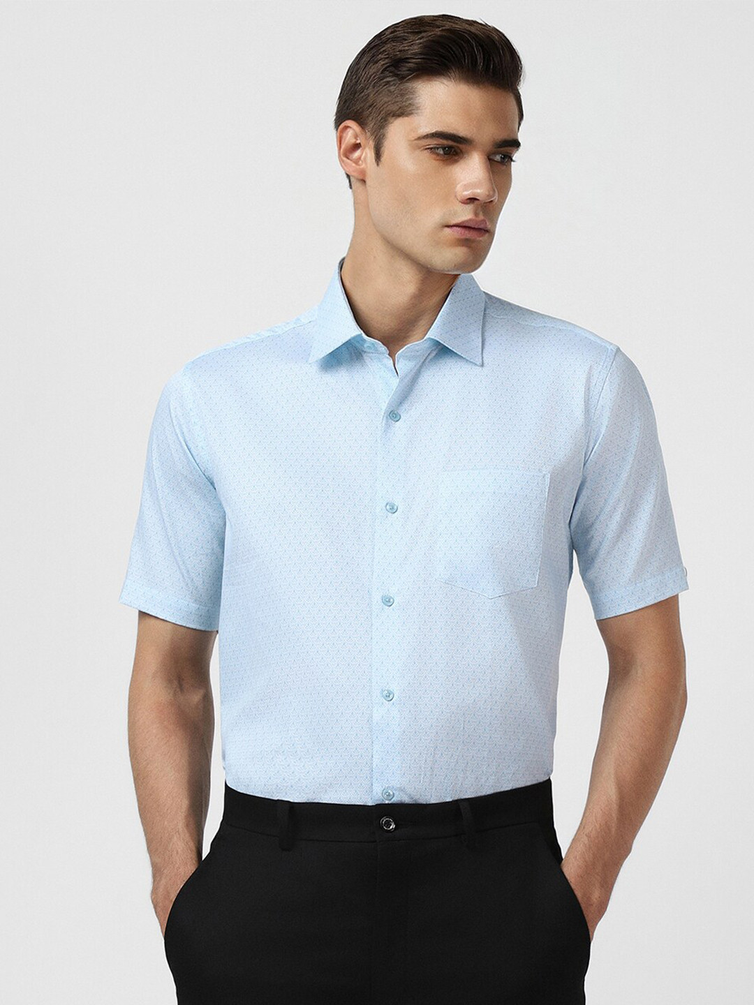 

Van Heusen Printed Opaque Pure Cotton Formal Shirt, Blue