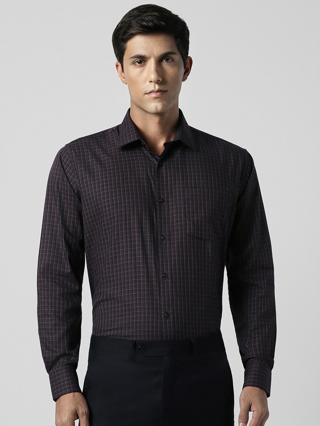 

Van Heusen Grid Tattersall Checked Pure Cotton Formal Shirt, Purple