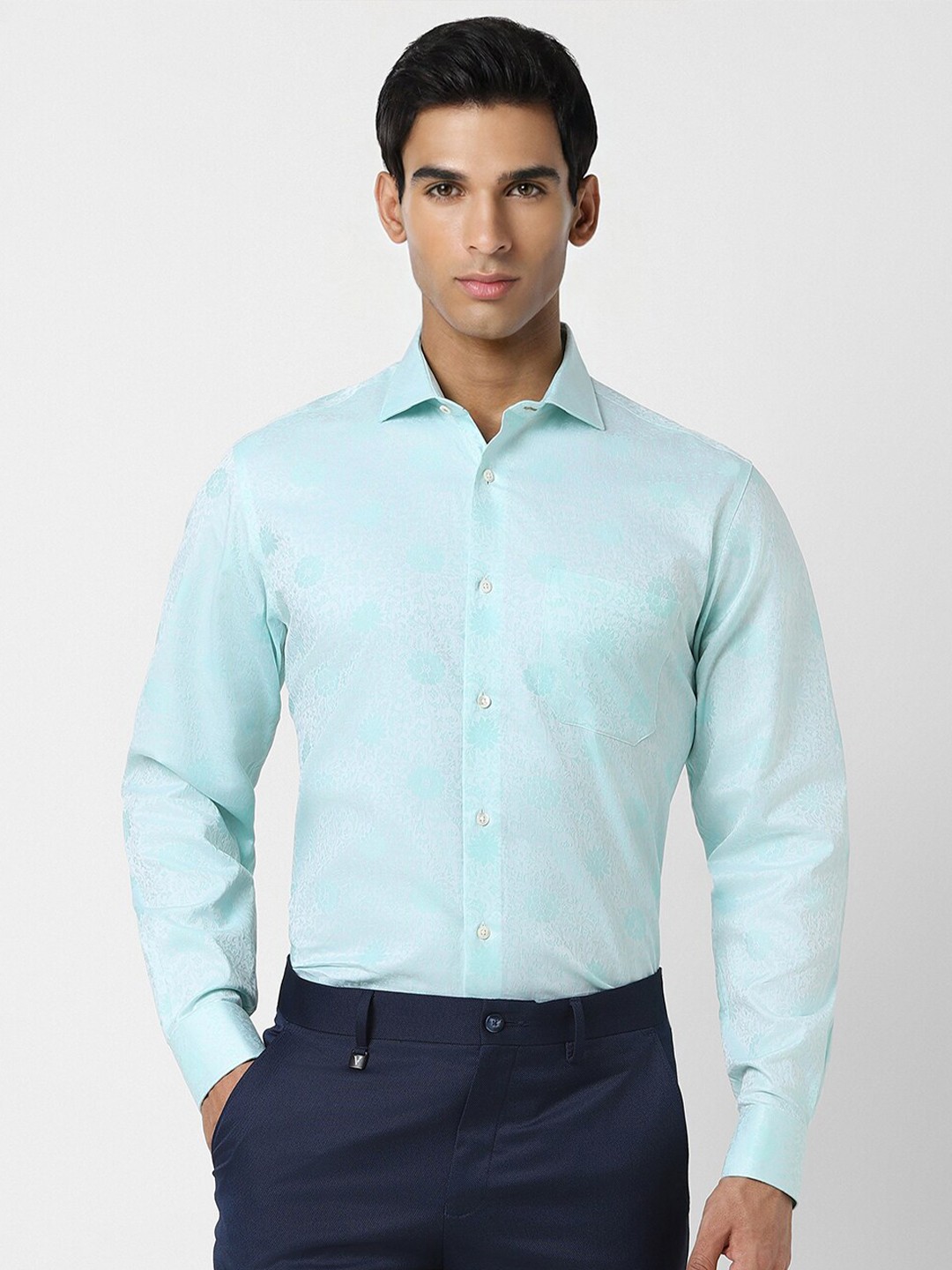 

Van Heusen Floral Self Design Pure Cotton Formal Shirt, Blue