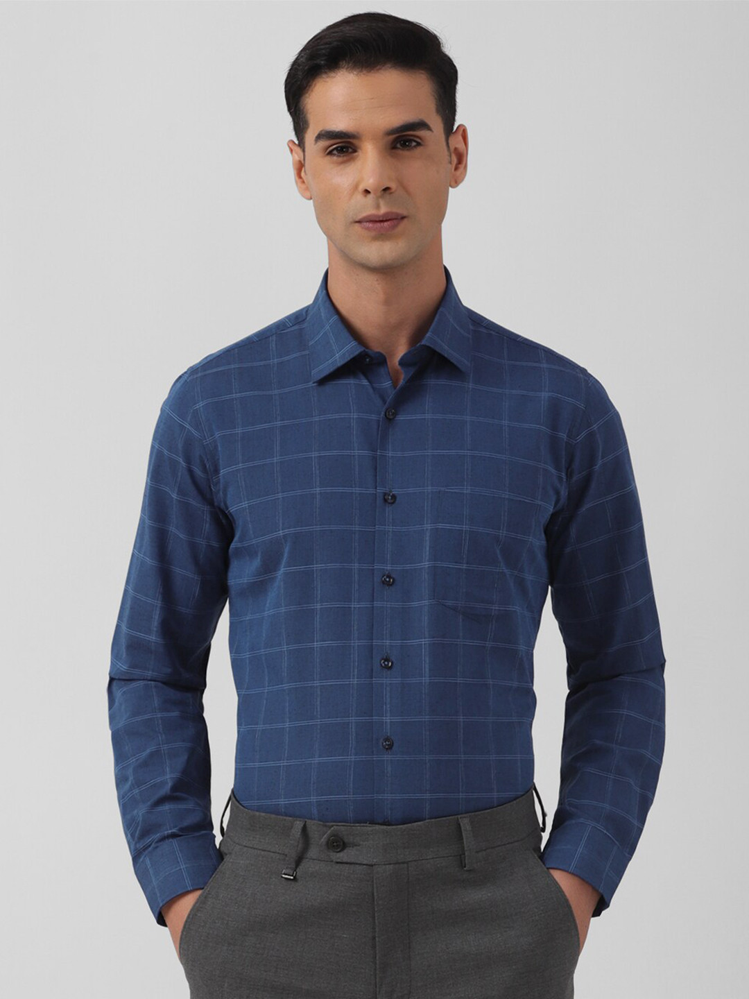 

Van Heusen Slim Fit Windowpane Checked Opaque Formal Shirt, Blue