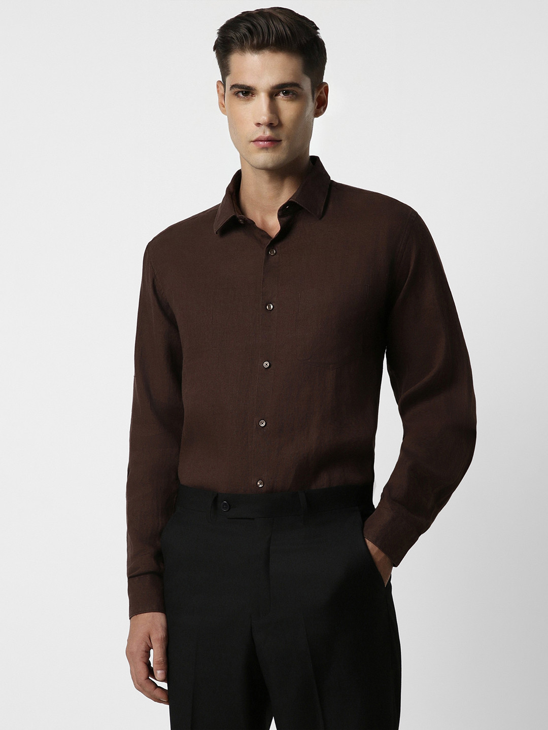 

Van Heusen Spread Collar Pure Linen Formal Shirt, Brown